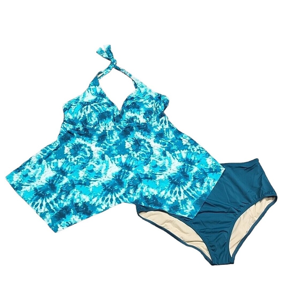 Kim Gravel x Swimsuits For All Womens Halter Tankini Brief Set Teal Size 22